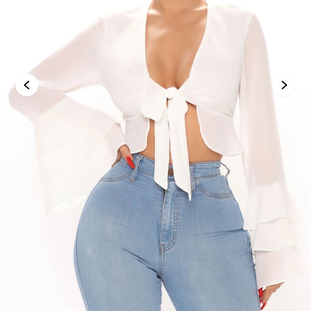Never Worn Elegant White Tie-Front Blouse